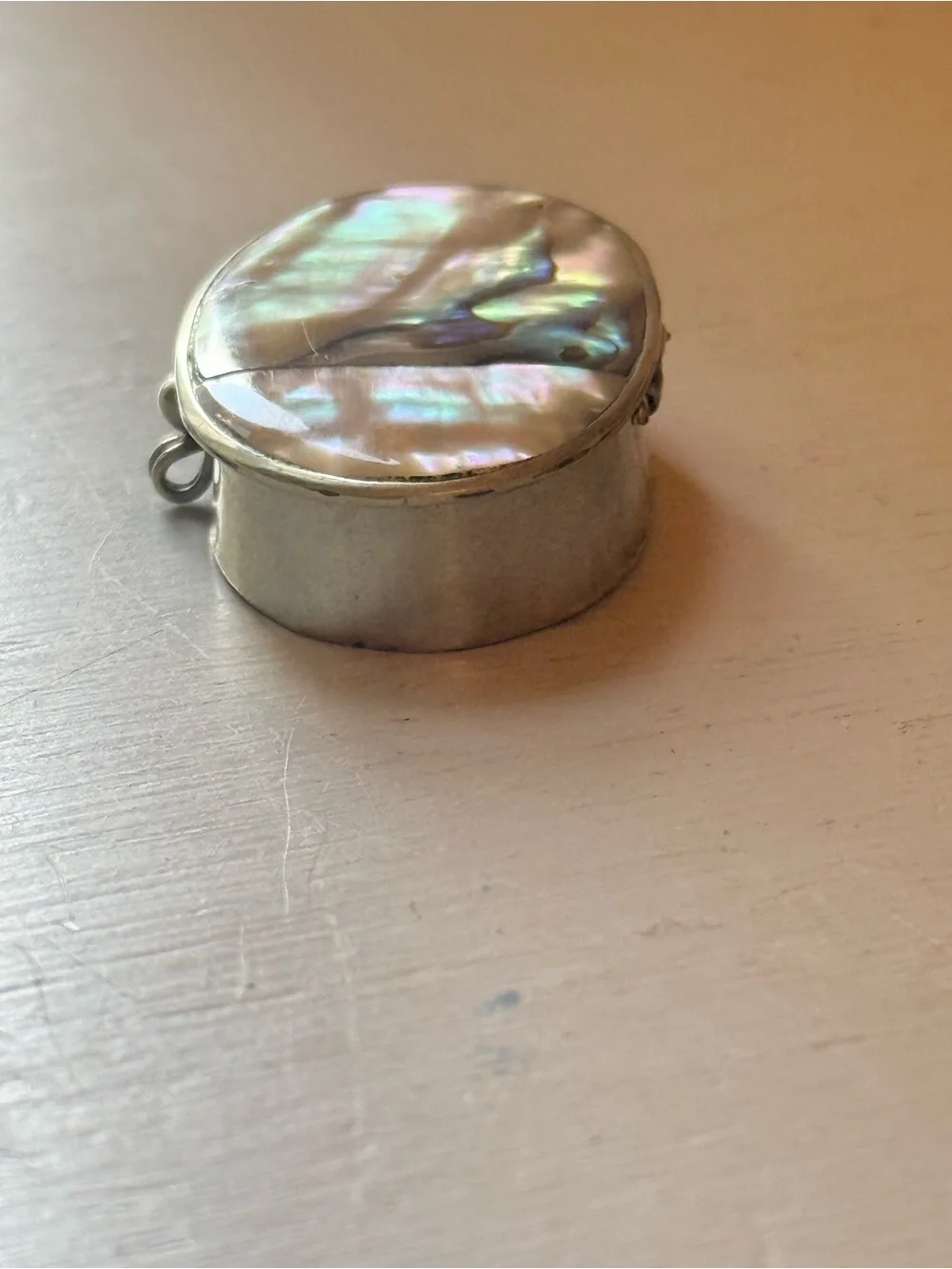 Vtg Mexican Alpaca Silver Abalone Pill Box 2